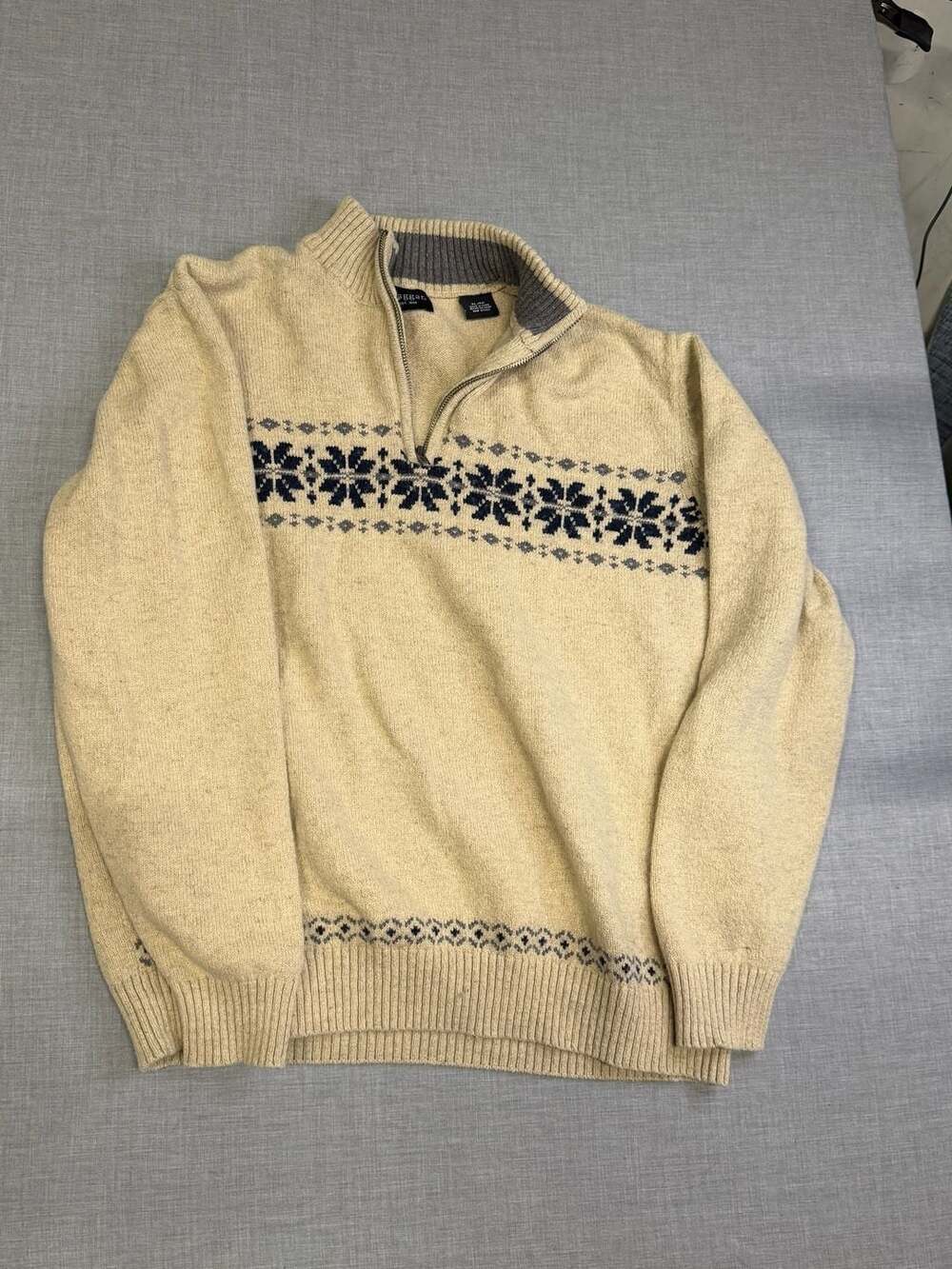 Haggar Men's Tan Snowflake Fair Isle Quarter-Zip Pullover Sweater Size XL